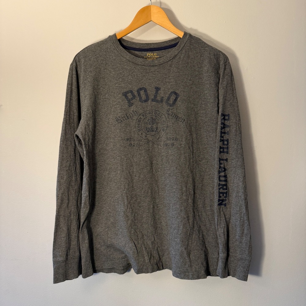 Polo Ralph Lauren Rugby Football Club Grey Long Sleeve Shirt Mens Medium XL